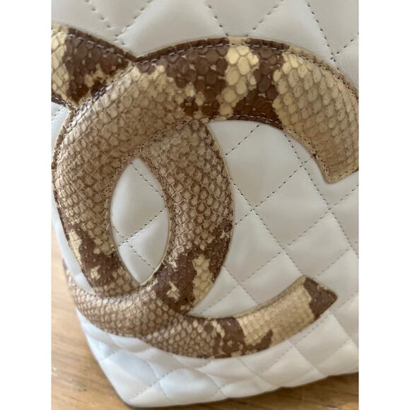 Chanel Python Ligne Cambon Tote White Quilted Leather and matching wallet - Picture 4 of 16